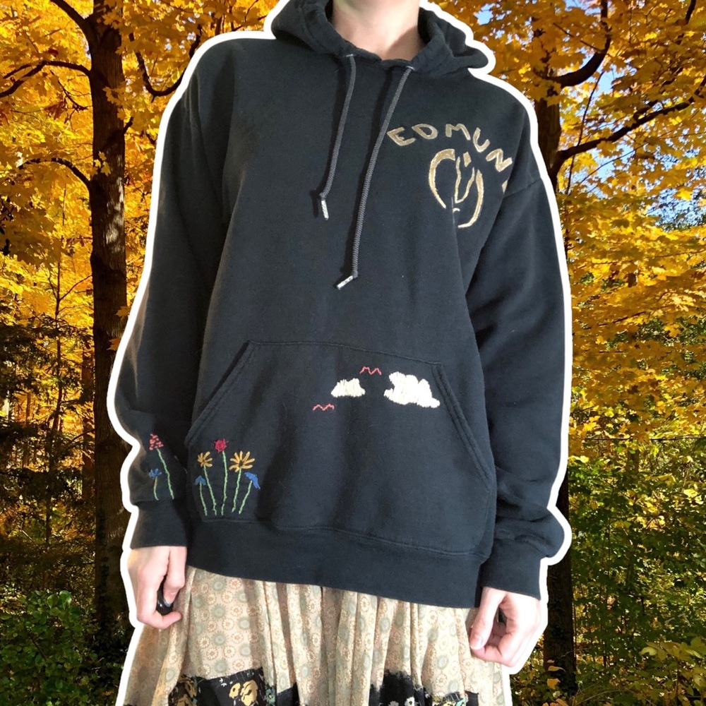 Vintage Upcycled Painted and Embroidered Fear the Deer Pullover Hoodie, Size L